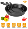 3Pcs Pre-Seasoned Cast Iron Skillet Set 6/8/10in Non-Stick Oven Safe Cookware Heat-Resistant Frying Pan
