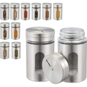 12pc Stainless Steel & Glass Spice Shakers - Premium Kitchen Essentials for Salt, Pepper & MSG, Modern Design for Indoor BBQs & Picnics (colour: silvery)